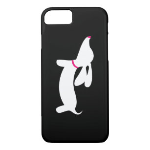 White Dachshund + Pink Nose on Black Case-Mate iPhone Case