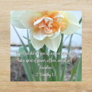 White Daffodil Faith Over Fear Bible Verse Custom Square Sticker