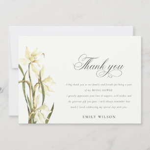 White Daffodil Floral Watercolor Bridal Shower  Thank You Card