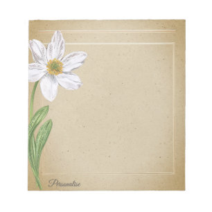 White Daffodil Flower Vintage Old Paper Personal Notepad