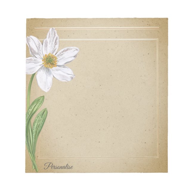 White Daffodil Flower Vintage Old Paper Personal Notepad (Front)