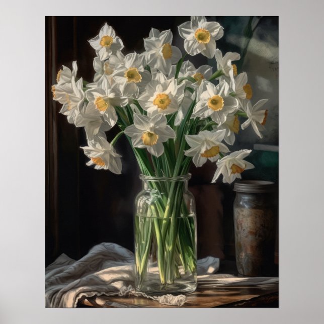White Daffodil Flowers Art Print Poster (Front)