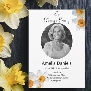 White Daffodil  In loving Memory Funeral Card