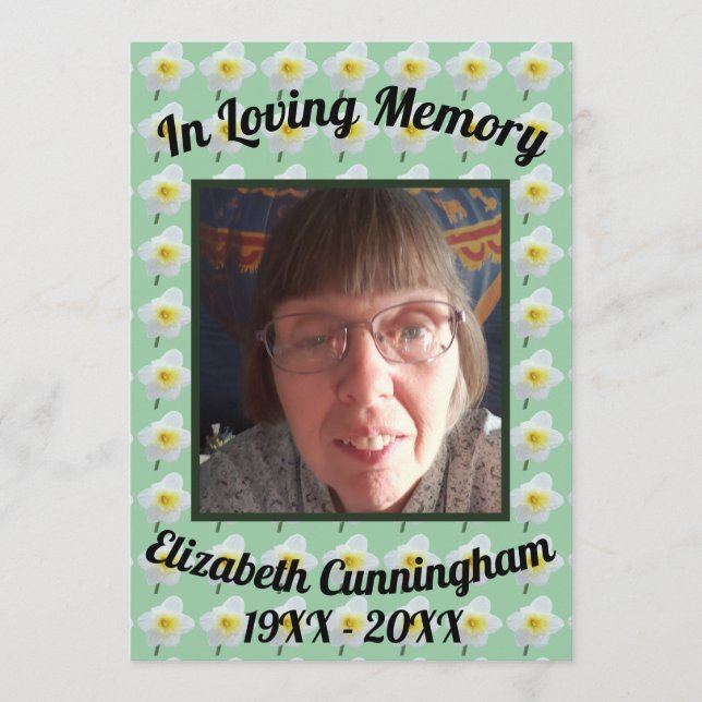 White Daffodil on Green Photo Memorial Programme (Front)
