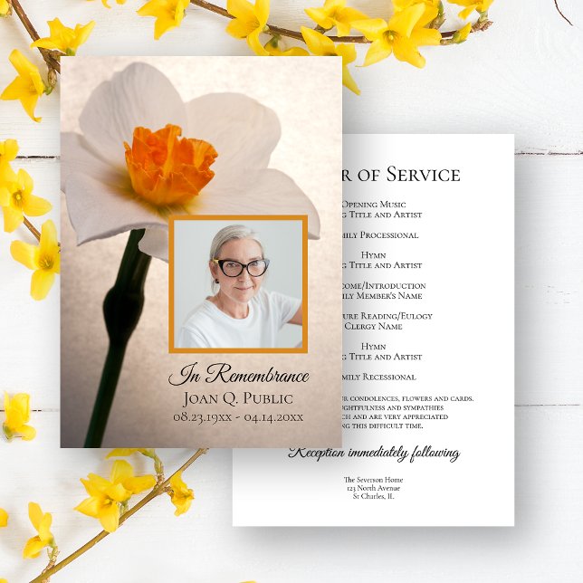 White Daffodil Spring Funeral Memorial Service Programme (Creator Uploaded)