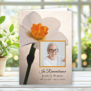 White Daffodil Spring Funeral Service Folded Programme