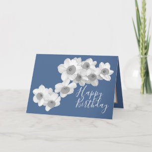 White Daffodils Against Blue Colour Background Card