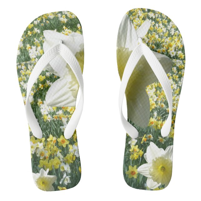 White Daffodils Flip Flops (Footbed)