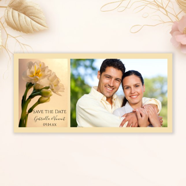 White Daffodils Wedding Save the Date Photo Card (Creator Uploaded)