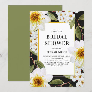White Dahlia and Spirea Botanical Bridal Shower Invitation