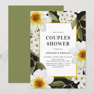 White Dahlia and Spirea Botanical Couples Shower Invitation