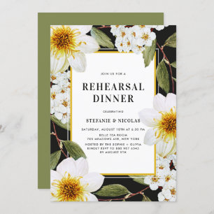 White Dahlia and Spirea Botanical Rehearsal Dinner Invitation