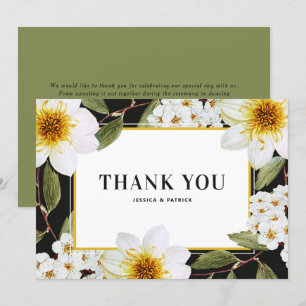 White Dahlia and Spirea Botanical Wedding Thank You Card