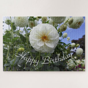White Dahlia Birthday Day Jigsaw Puzzle