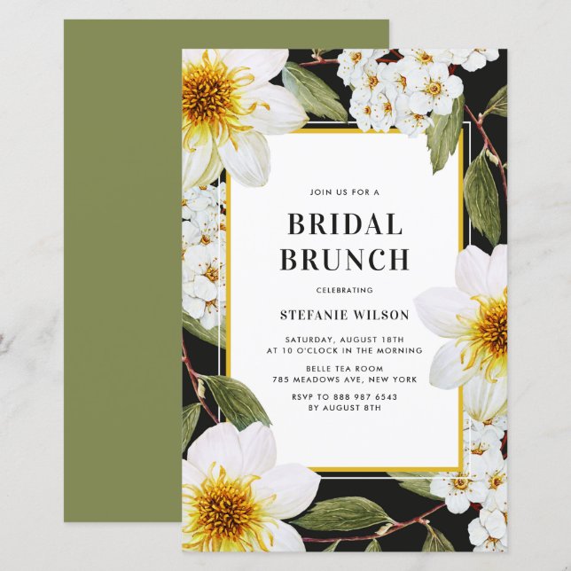 White Dahlia Botanical Bridal Brunch Invitation (Front/Back)