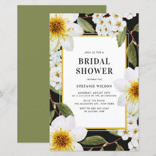 White Dahlia Botanical Bridal Shower Invitation