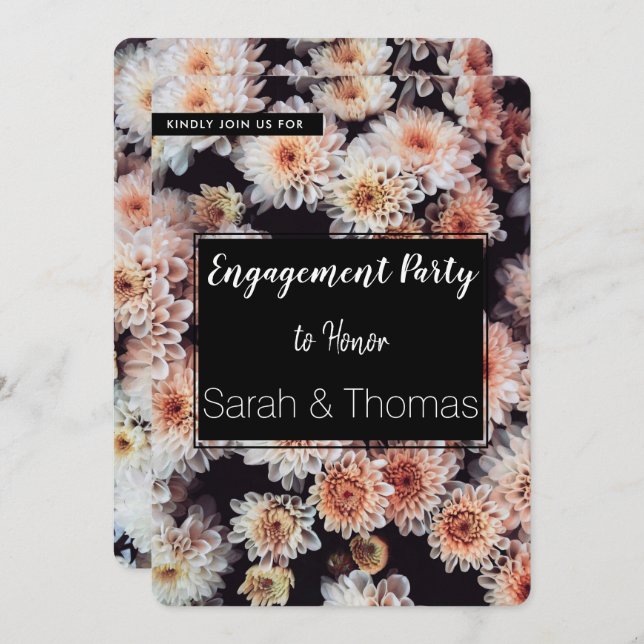 WHITE DAHLIA FLORAL ELEGANT ENGAGEMENT PARTY INVITATION (Front/Back)