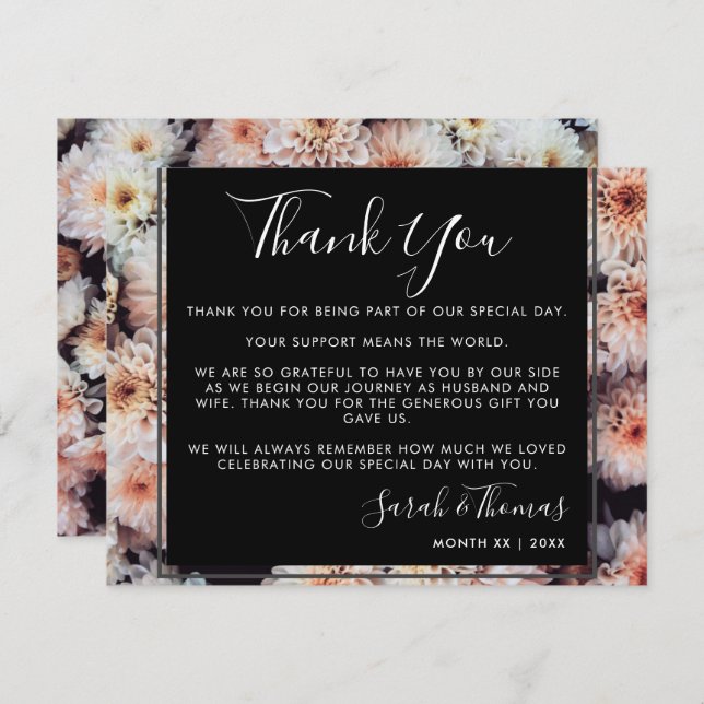 WHITE DAHLIA FLORAL ELEGANT THANK YOU INVITATION (Front/Back)