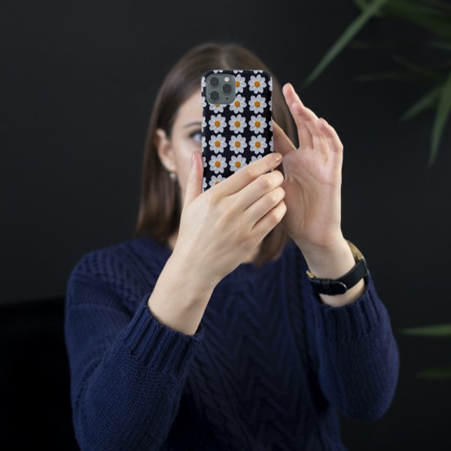 White Dahlia Floral Pattern on Black Case-Mate iPhone Case (In Situ)