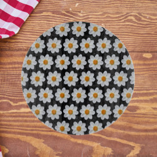 White Dahlia Floral Pattern on Black Cutting Board