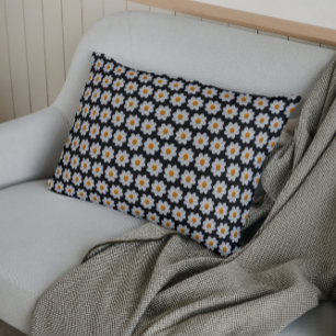 White Dahlia Floral Pattern on Black Pillowcase