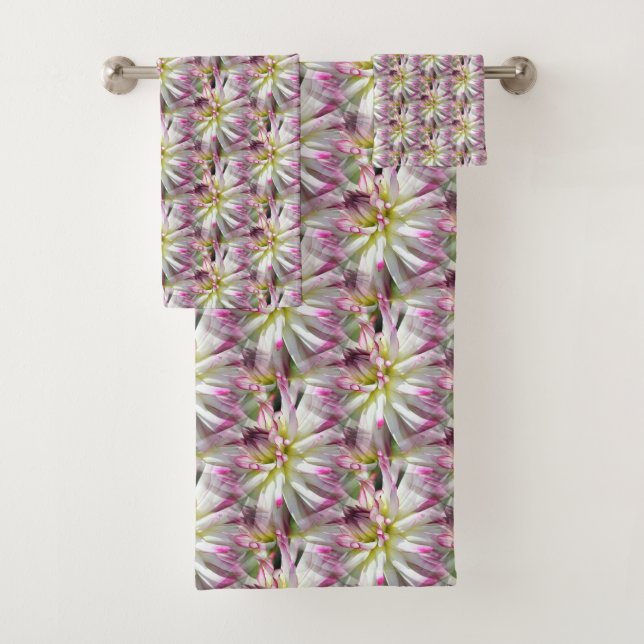 White Dahlia Flower Pattern Nature      Bath Towel Set (Insitu)