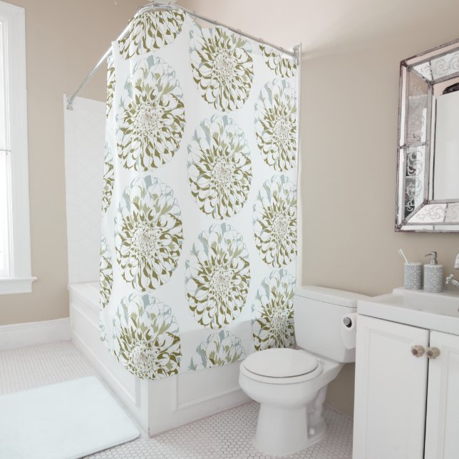 White Dahlia Flower Shower Curtain (In Situ)