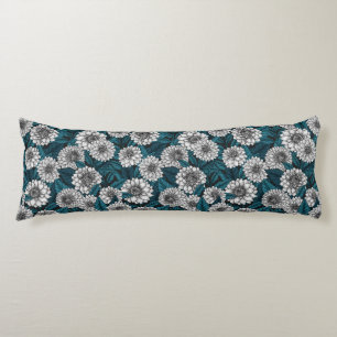 White Dahlia garden/ blue leaves 2 Body Cushion