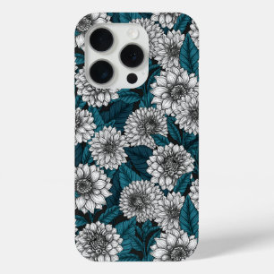 White Dahlia garden/ blue leaves 2 iPhone 15 Pro Case