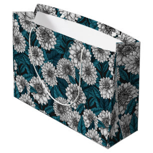 White Dahlia garden/ blue leaves 2 Large Gift Bag