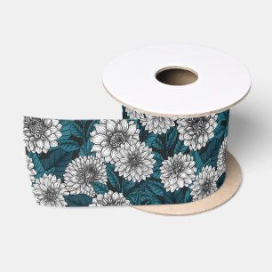 White Dahlia garden/ blue leaves 2 Satin Ribbon