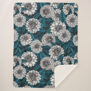 White Dahlia garden/ blue leaves 2 Sherpa Blanket