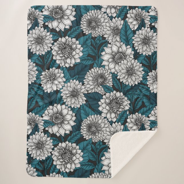 White Dahlia garden/ blue leaves 2 Sherpa Blanket (Front)