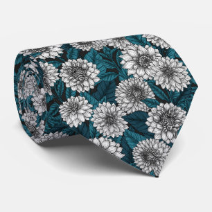 White Dahlia garden/ blue leaves 2 Tie