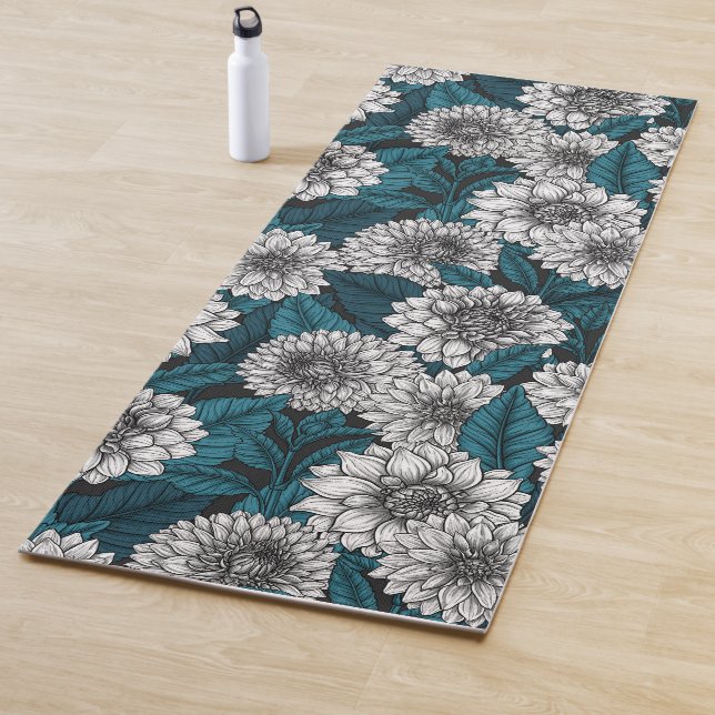 White Dahlia garden/ blue leaves 2 Yoga Mat (In Situ)