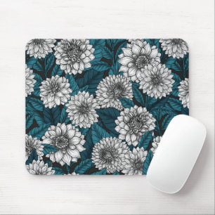 White Dahlia garden/ blue leaves Mouse Mat