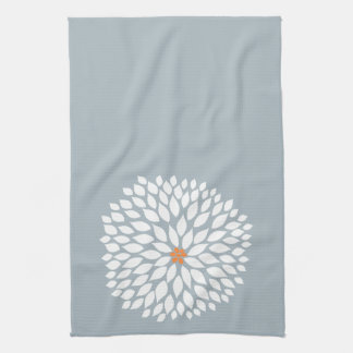 White Dahlia on grey background Kitchen Towel