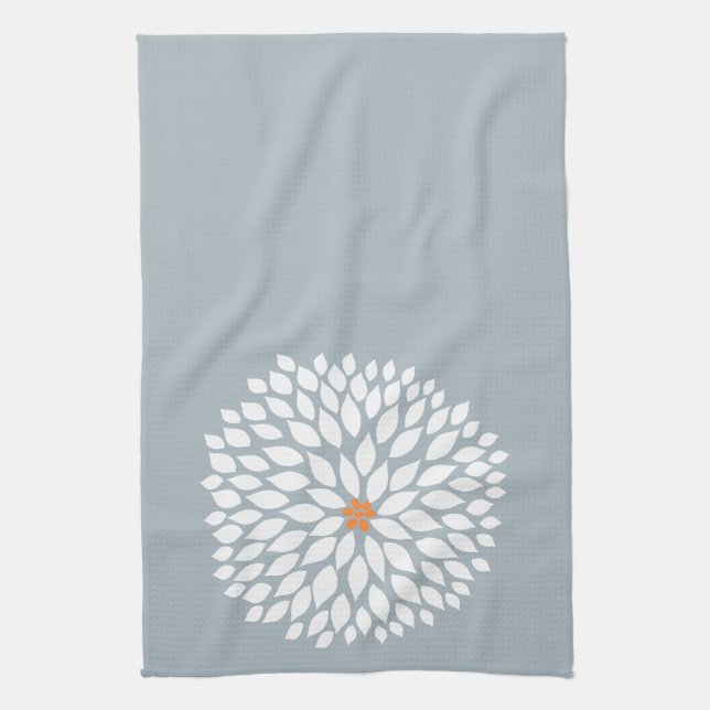 White Dahlia on grey background Kitchen Towel (Vertical)