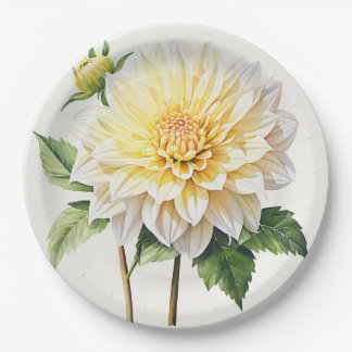 White dahlia paper plate