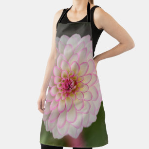White Dahlia with pink rim flower Apron
