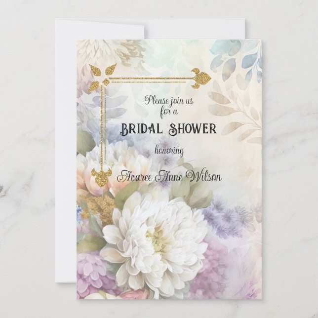 White Dahlias With Purple and Blue Accents Invitation (Front)