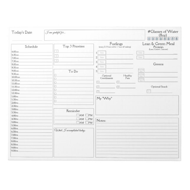 White Daily Planner | 5 and 1 Food Journal  Notepad (Front)