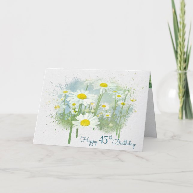 White Daisies 45th Birthday Card (Front)