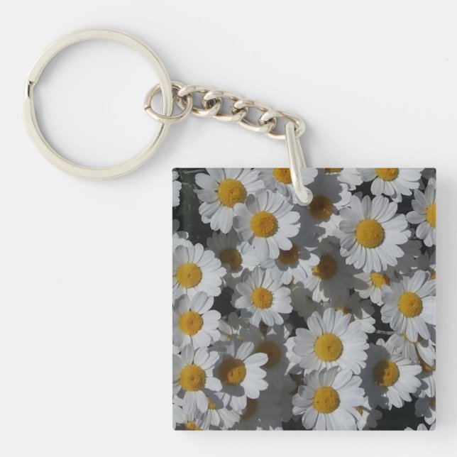 White Daisies Acrylic Key Ring (Front)
