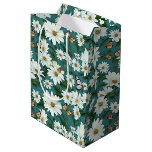 White Daisies and Butterflies Medium Gift Bag