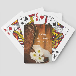 White Daisies and Cowboy Boots Country Wedding Playing Cards