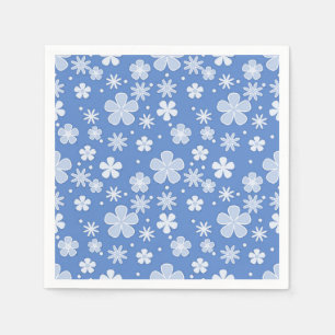 White Daisies and Dots On Blue Napkin