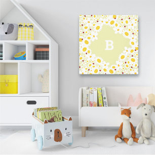 White Daisies and Ladybugs Girl Nursery Canvas Art