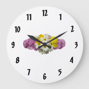 White Daisies and Mums Large Clock