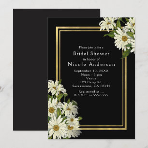 White Daisies Black & Gold Elegant Chic Invitation